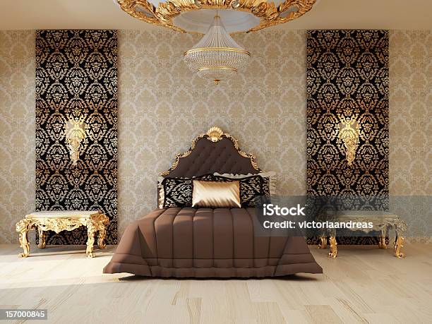 ラグジュアリーベッドルームにゴールドの家具にロイヤルインテリア - ベッドのストックフォトや画像を多数ご用意 - ベッド, 王室, 豪華