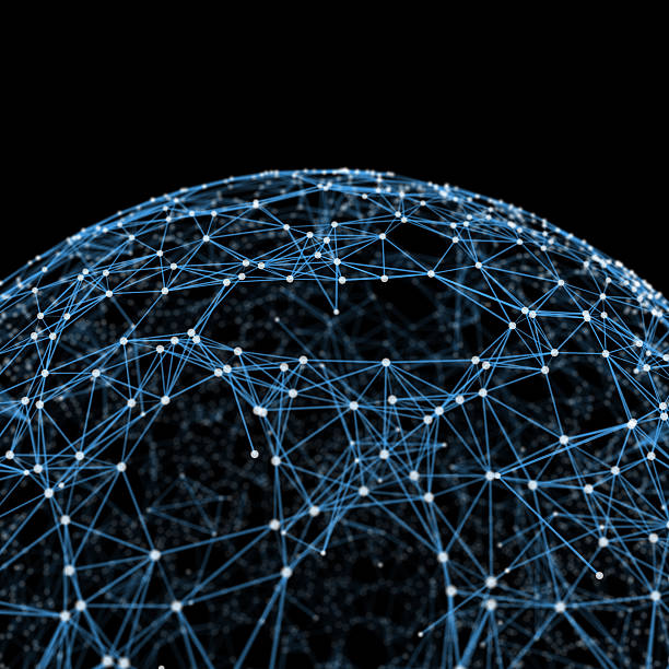 istock Partial view of a blue sphere in geometric pattern with dots 157000866