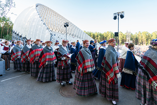 Riga, Latvia - July 5, 2023: Singers before performing at the concert in Mezaparks