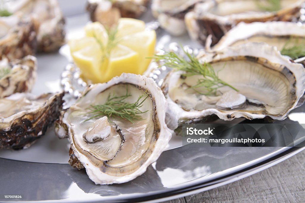 oyster platter close up on oyster platter Oyster Stock Photo