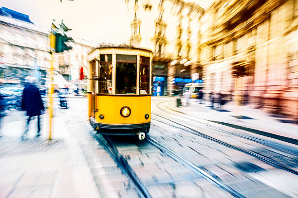 tram in milan - milan italy cable car old italy stock-fotos und bilder