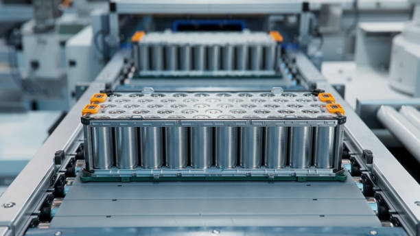istock EV Battery Module for Automotive Industry on Production Line. Lithium-ion High-voltage Battery Component for Electric Vehicle or Hybrid Car. High Capacity Battery on Conveyor. 1570041388