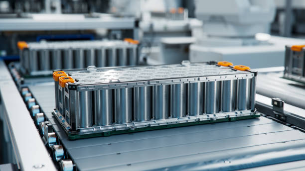 istock EV Battery Module for Automotive Industry on Production Line. Lithium-ion High-voltage Battery for Electric Vehicle or Hybrid Car. High Capacity Battery on Conveyor. 1570041390