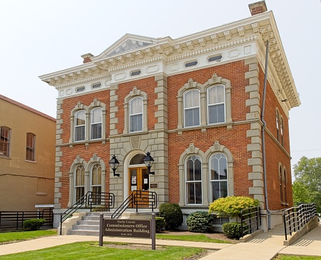Greenville, OH - USA, May 18, 2023. County commissioners office and administration building for Darke county, in downtown Greenville Ohio. Ohio middle Americana and it's architecture.