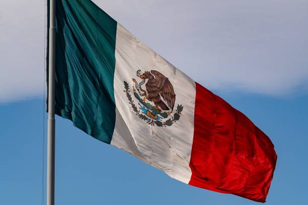istock Mexican flag waving against a blue sky 1570053196
