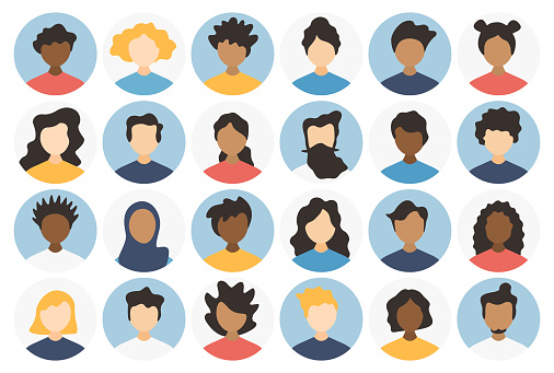 People Avatar Round Icon Set - Profile Diverse Empty Faces for Social Network and Applications - vector abstract illustration