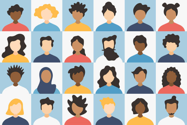 stockillustraties, clipart, cartoons en iconen met people avatar square icon set - profile diverse empty faces for social network and applications - vector abstract illustration - heteroseksueel koppel