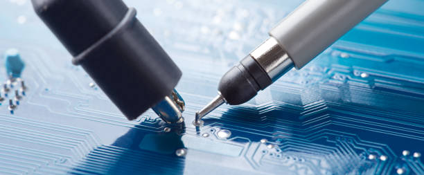 istock Measuring electronic signal using oscilloscope on the PCB. Electronics repair and digital technology. 1570070709