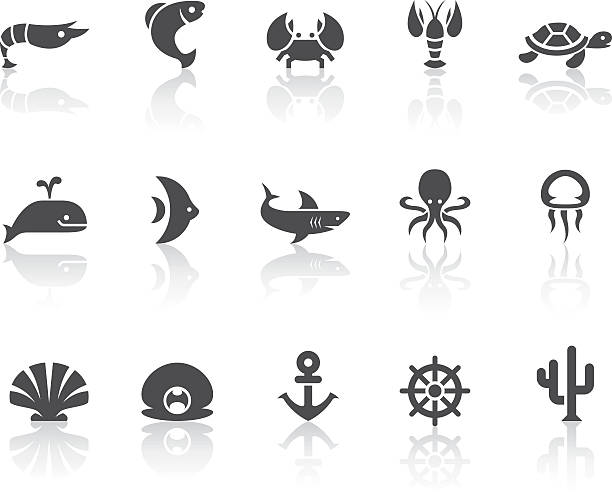 해운용 생은 아이콘/simple 블랙 시리즈 - computer icon symbol sea life prepared crab stock illustrations