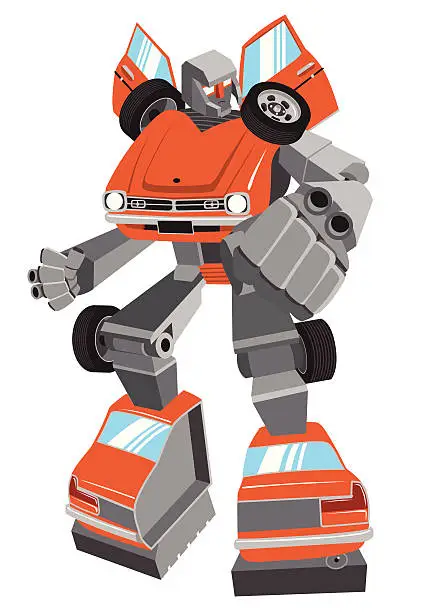 Vector illustration of Cartoon robot made from vintage car, vector