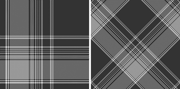 Set black and white check plaid seamless vector pattern. Fashion wallpaper cage pixel texture. Scottish background checkered. Printing on shirts, textiles, curtains and other of fabric.