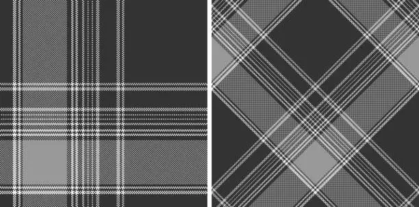 Vector illustration of Set black and white check plaid seamless vector pattern.