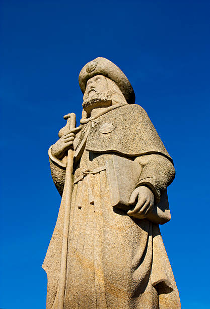 Statue of the Apostle James on the facade of the Cathedral of Santiago de Compostela in Galicia, Spain.