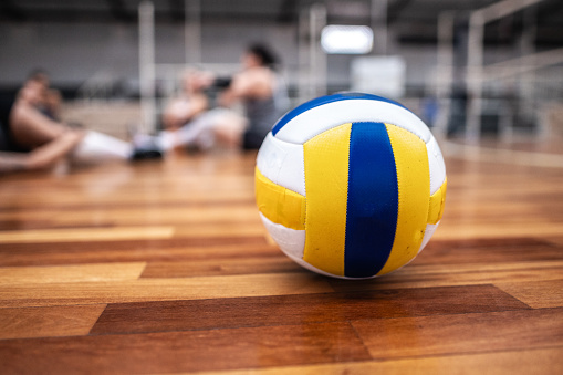 Close-up of a volleyball on the sports court