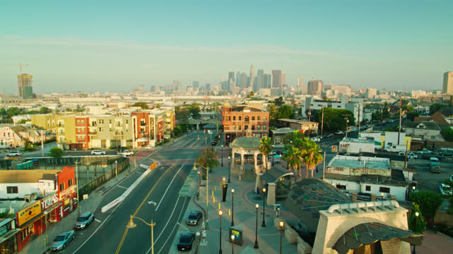 Aerial Shot Of Mariachi Plaza and Boyle Heights on a Sunny Morning