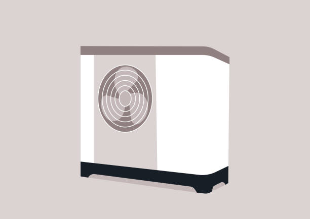 isoliertes bild einer wärmepumpe, einer hausklimatisierungstechnologie - wärmepumpe stock-grafiken, -clipart, -cartoons und -symbole
