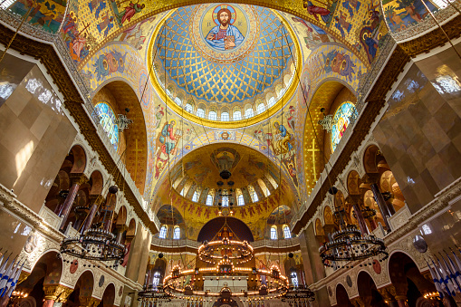 Interiors of Naval Cathedral of Saint Nicholas in Kronstadt, Saint Petersburg, Russia