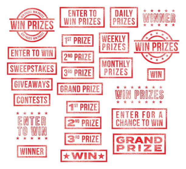 Vector illustration of Sweepstakes Win Prizes Giveaways Rubber Stamps