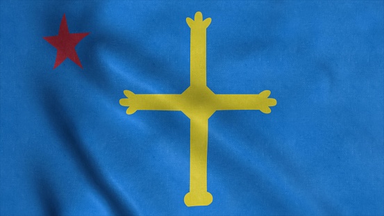 Nationalist flag of Asturias, Spain waving in the wind. 3d illustration.