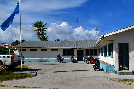 Vaiaku, Fongafale island, Funafuti Atoll, Tuvalu: Funafuti police headquarters - Tuvalu Police Force is the national Police force of Tuvalu, it  includes a Maritime Surveillance Unit, Customs, Prisons and Immigration - Funafuti Atoll is the capital of Tuvalu.