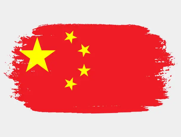 Vector illustration of Artistic grunge brush flag of China isolated on white background. Elegant texture of national country flag