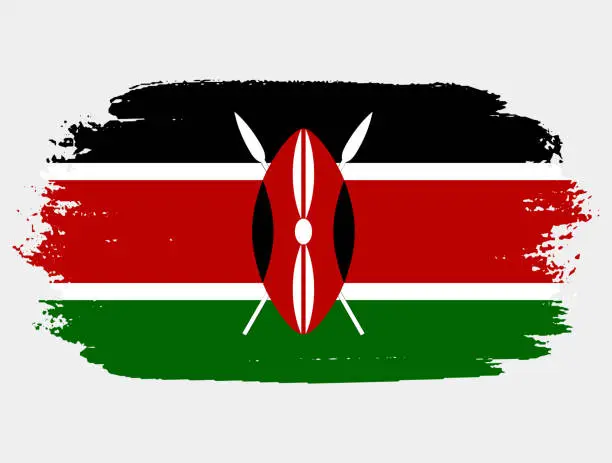 Vector illustration of Artistic grunge brush flag of Kenya isolated on white background. Elegant texture of national country flag