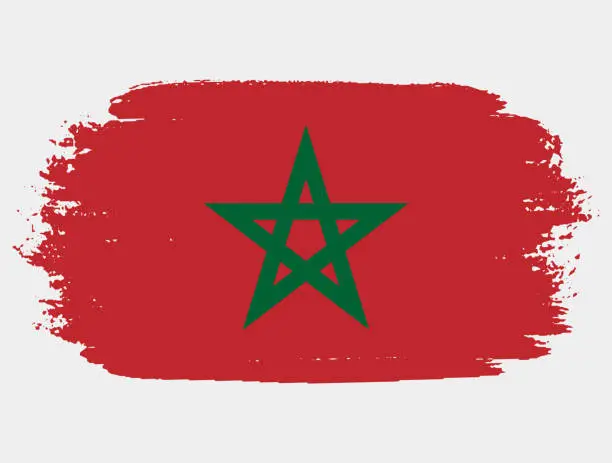 Vector illustration of Artistic grunge brush flag of Morocco isolated on white background. Elegant texture of national country flag