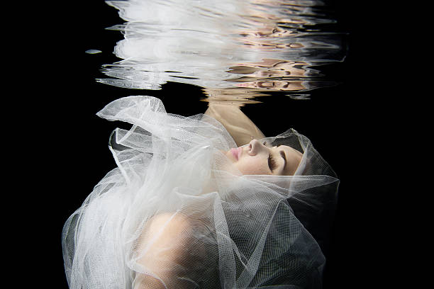 istock Beautiful Model Wrapped in a Scarf Underwater 157022071