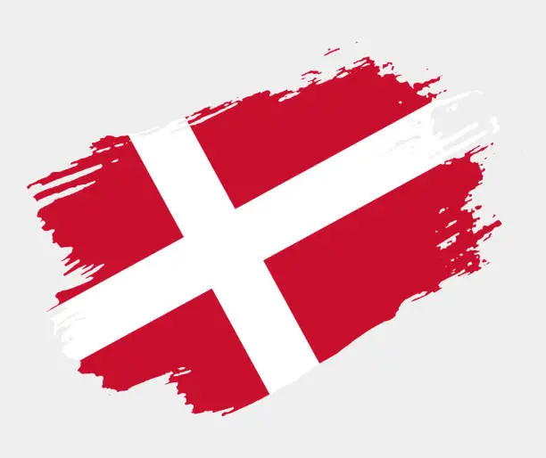 Vector illustration of Artistic grunge brush flag of Denmark isolated on white background. Elegant texture of national country flag