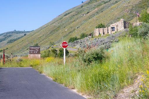 National Museum of Wildlife Art on Rungius Road at Jackson (Jackson Hole) in Teton County, Wyoming. Founded in May 1987, the museum was moved here in 1994 and given an Idaho quartzite façade inspired by Slains Castle ruins in Aberdeenshire, Scotland.