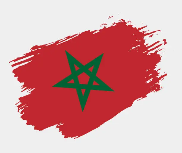 Vector illustration of Artistic grunge brush flag of Morocco isolated on white background. Elegant texture of national country flag