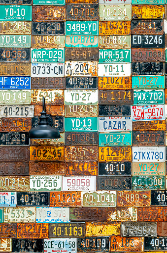 This interesting wall of old vintage license plates was found on a side street in Crested Butte, Colorado.
