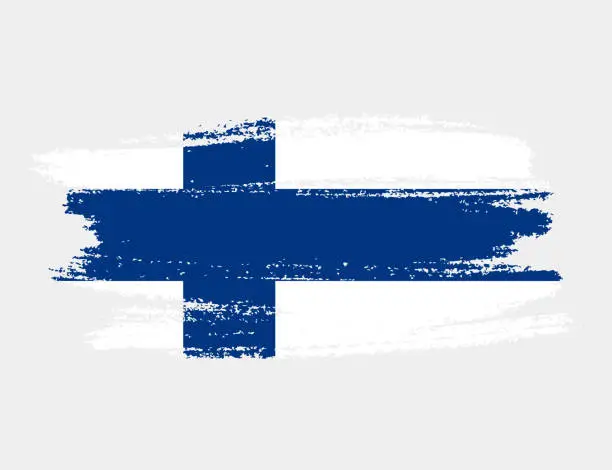 Vector illustration of Artistic grunge brush flag of Finland isolated on white background. Elegant texture of national country flag