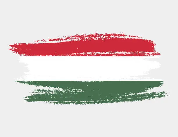 Vector illustration of Artistic grunge brush flag of Hungary isolated on white background. Elegant texture of national country flag