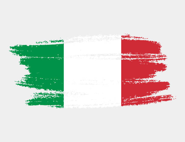 illustrations, cliparts, dessins animés et icônes de drapeau artistique grunge de l’italie isolé sur fond blanc. texture élégante du drapeau national - italian flag