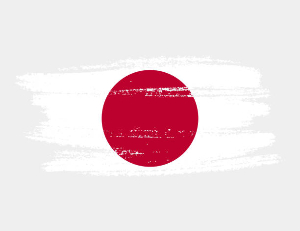 ilustraciones, imágenes clip art, dibujos animados e iconos de stock de bandera de pincel grunge artístico de japón aislada sobre fondo blanco. elegante textura de la bandera nacional del país - japanese flag flag japan illustration and painting