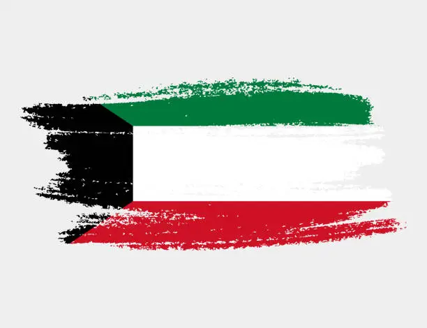 Vector illustration of Artistic grunge brush flag of Kuwait isolated on white background. Elegant texture of national country flag