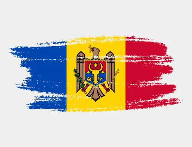 Vector illustration of Artistic grunge brush flag of Moldova isolated on white background. Elegant texture of national country flag