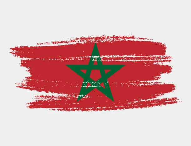 Vector illustration of Artistic grunge brush flag of Morocco isolated on white background. Elegant texture of national country flag