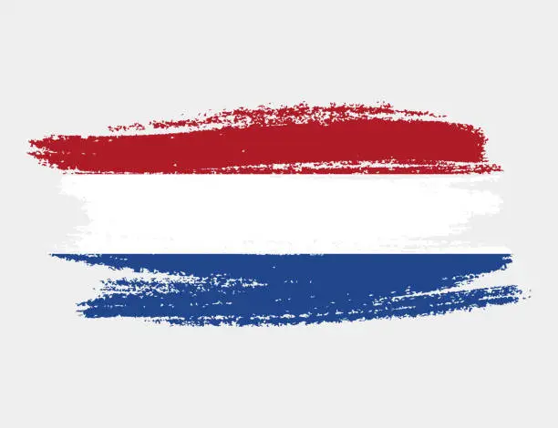 Vector illustration of Artistic grunge brush flag of Netherlands isolated on white background. Elegant texture of national country flag