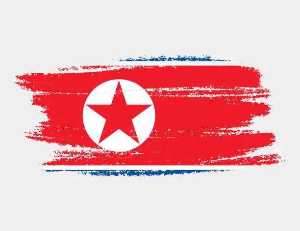 Vector illustration of Artistic grunge brush flag of North Korea isolated on white background. Elegant texture of national country flag