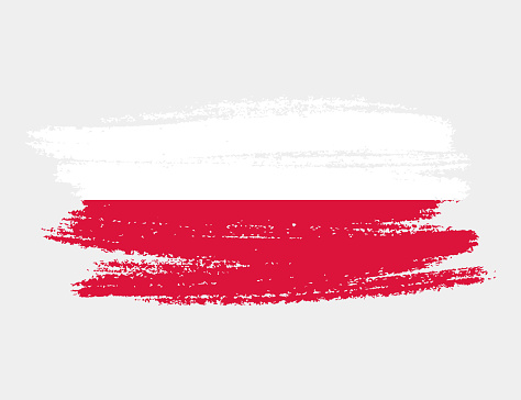 Artistic grunge brush flag of Poland isolated on white background. Elegant texture of national country flag