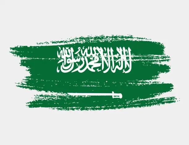Vector illustration of Artistic grunge brush flag of Saudi Arabia isolated on white background. Elegant texture of national country flag