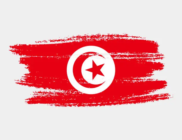 Vector illustration of Artistic grunge brush flag of Tunisia isolated on white background. Elegant texture of national country flag