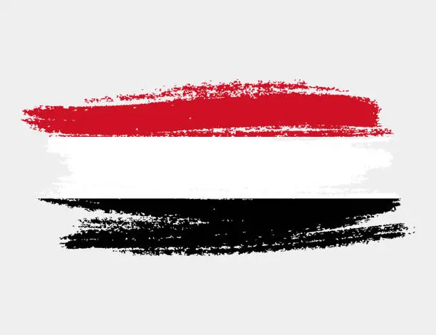 Vector illustration of Artistic grunge brush flag of Yemen isolated on white background. Elegant texture of national country flag