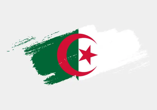 Vector illustration of Artistic grunge brush flag of Algeria isolated on white background. Elegant texture of national country flag