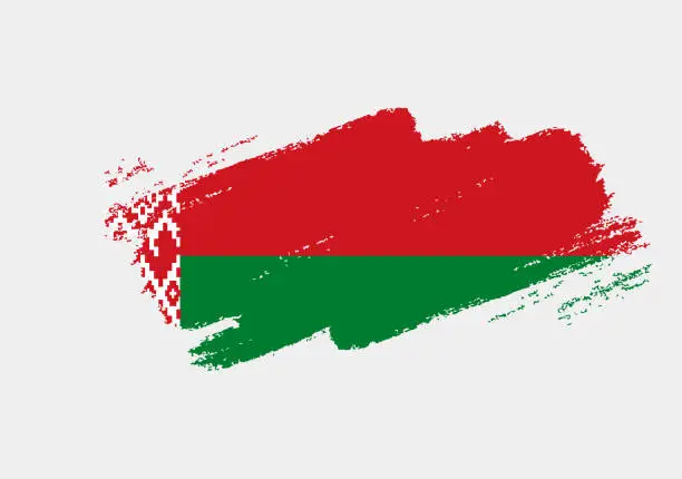 Vector illustration of Artistic grunge brush flag of Belarus isolated on white background. Elegant texture of national country flag