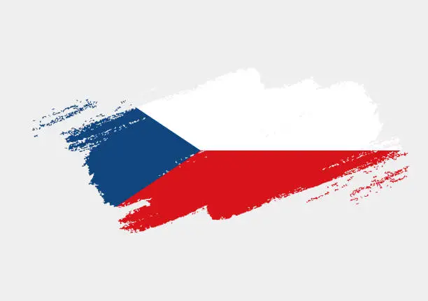 Vector illustration of Artistic grunge brush flag of Czech Republic isolated on white background. Elegant texture of national country flag
