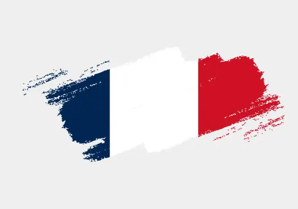 Vector illustration of Artistic grunge brush flag of France isolated on white background. Elegant texture of national country flag