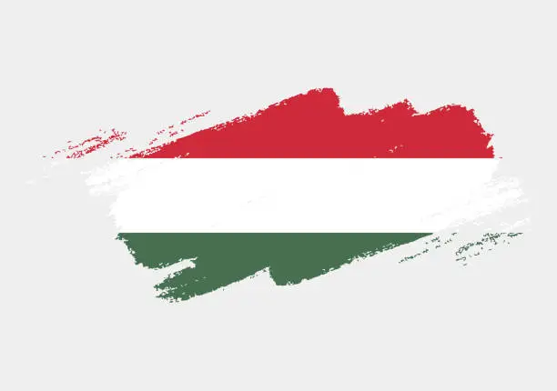 Vector illustration of Artistic grunge brush flag of Hungary isolated on white background. Elegant texture of national country flag